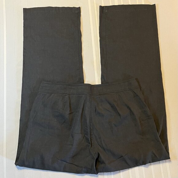 Eileen Fisher Dark Gray Linen Blend Wide Leg Pants Flat Slacks Trousers Size 14 - Picture 3 of 7